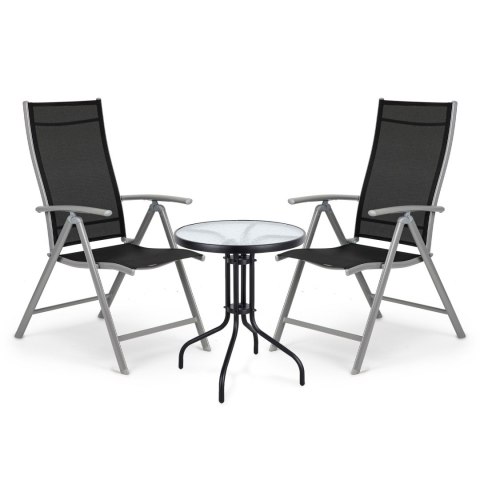 Komplet mebli ogrodowych stolik szklany + 2 krzesła zestaw dla 2 osób