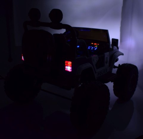 JEEP BUGGY POLICJA MEGA KOŁA Z AMORTYZATORAMI PILOT 4X4, PANEL, PRZESUWANE SIEDZENIE, /SX-1719