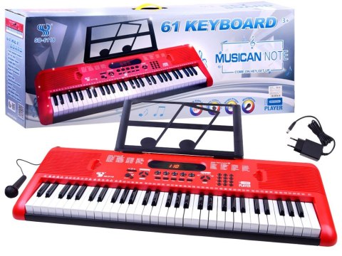 Organy Keyboard z mikrofonem 61kl czerwone IN0132