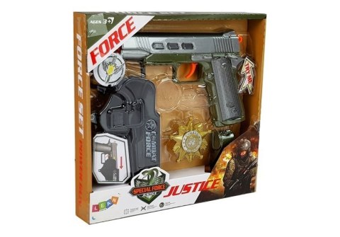 Zestaw Policyjny Pistolet 20cm Odznaka Gwizdek Kabura Efekty Świetlne Dźwięk Zestaw Policyjny Pistolet 20cm Odznaka Gwizdek Kabura Efekty Świetlne Dźwięk