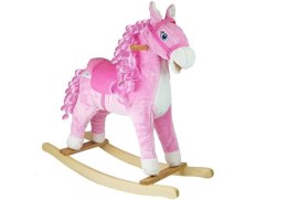 Koń Na Biegunach Różowy z Lokami Dźwięki Rusza Pyskiem Ogonem 74 cm