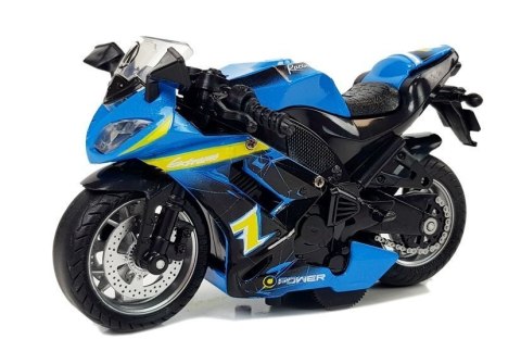 Motocykl z Napędem Frykcyjnym Na Baterie Dźwiękiem 1:14 Niebieski Motocykl z Napędem Frykcyjnym Na Baterie Dźwiękiem 1:14 Niebieski