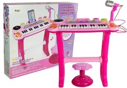 Keyboard z Mikrofonem i Krzesełkiem Pianinko USB Różowy