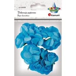Papierowe róże na druciku niebieskie 25mm 12szt