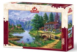 Puzzle 1500 Chatka nad jeziorem w górach