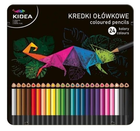 Kredki trójkątne w met. pudełku 24 kolory KIDEA Kredki trójkątne w met. pudełku 24 kolory KIDEA