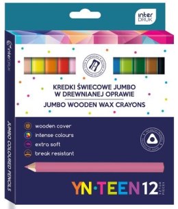 Kredki świecowe YN TEEN Jumbo w drewnianej obudowie 12 kolorów +temperówka