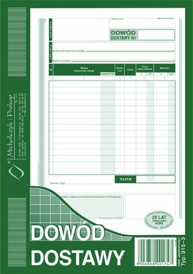 Druk 315-3 Dowód dostawy A5 Druk 315-3 Dowód dostawy A5
