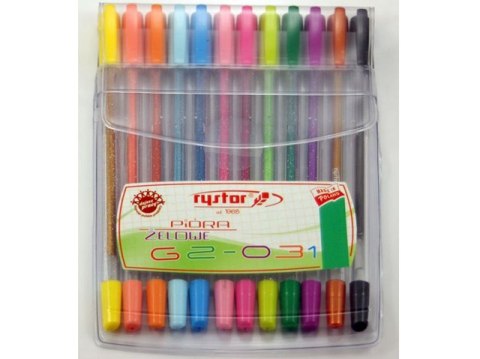 Długopisy żelowe RYSTOR GZ brokat/brokat fluo 12 kolorów etui Długopisy żelowe RYSTOR GZ brokat/brokat fluo 12 kolorów etui