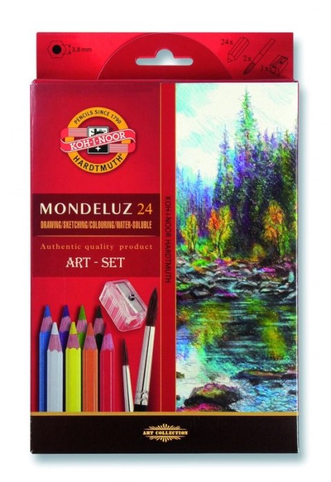 Kredki akwarelowe KOH-I-NOOR Mondeluz 3711 24 kolory + pędzel