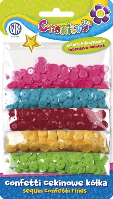 Confetti cekinowe kółka ASTRA na blistrze - mix 5 kolorów intensywnych 1000 sztuk Confetti cekinowe kółka ASTRA na blistrze - mix 5 kolorów intensywnych 1000 sztuk
