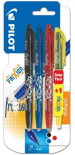 Długopis PILOT FriXion 3x0, 7mm czarny, niebieski, czerwony + zakreślacz