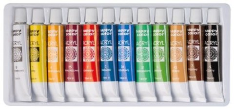 Farba akrylowa HAPPY COLOR 12 kolorów x 12 ml Farba akrylowa HAPPY COLOR 12 kolorów x 12 ml