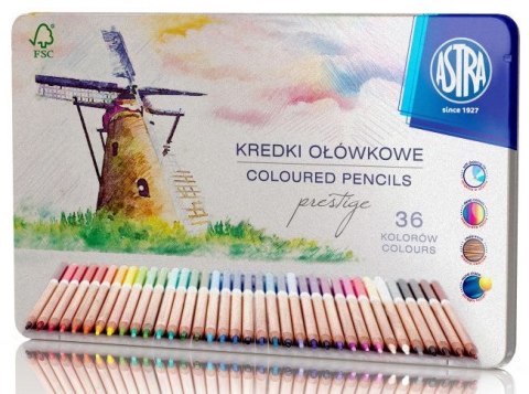 Kredki ołówkowe ASTRA Prestige 36 kolorów z drewna cedrowego w metalowym pudełku Kredki ołówkowe ASTRA Prestige 36 kolorów z drewna cedrowego w metalowym pudełku