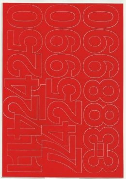 Cyfry samoprzylepne ART-DRUK 50mm czerwone Helvetica 10 arkuszy