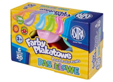 Farby plakatowe ASTRA pastelowe 6 kolorów 20ml Farby plakatowe ASTRA pastelowe 6 kolorów 20ml