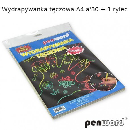 Wydrapywanka tęczowa PENWORD A4 a30 + 1 rylec Wydrapywanka tęczowa PENWORD A4 a30 + 1 rylec