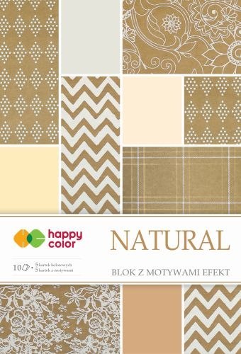 Blok effect NATURAL, 20x29cm, 170-220g/m2, 10 ark, 5 motyw., Happy Color