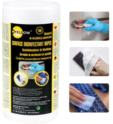 Chusteczki do dezynfekcji powierzchni tuba 100 szt. Yellow One Chusteczki do dezynfekcji powierzchni tuba 100 szt. Yellow One