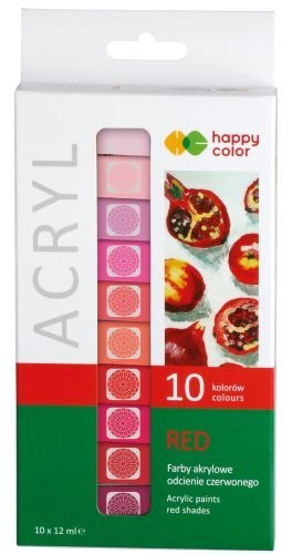 Farba akrylowa zestaw 10 kolorów x 12 ml, odcienie czerwonego, Happy Color