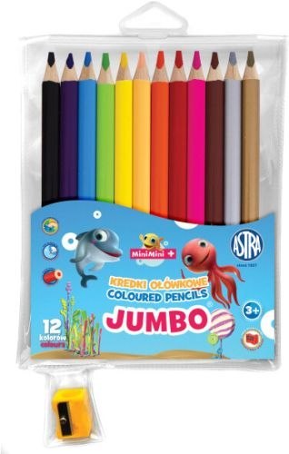 Kredki ołówkowe ASTRA jumbo okrągłe 12 kolorów + temperówka - Mini Minii Kredki ołówkowe ASTRA jumbo okrągłe 12 kolorów + temperówka - Mini Minii