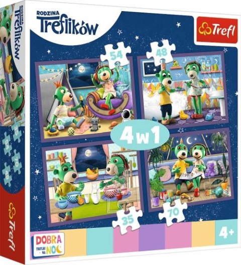 Puzzle "4w1" TREFL Trefliki - Wieczorne rytuały Treflików - Dobranoc, Trefliki na noc