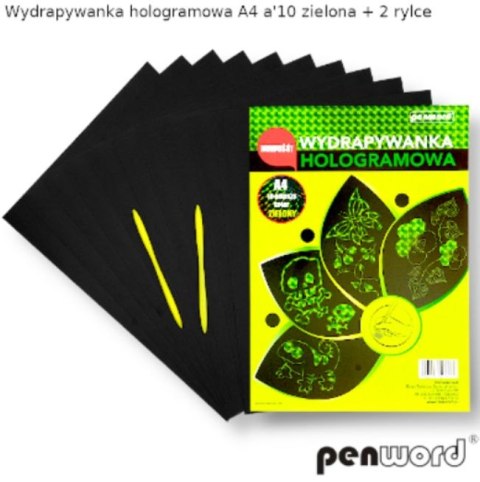 Wydrapywanka PENWORD hologramowa A4 zielona 10ark. + 2 rylce