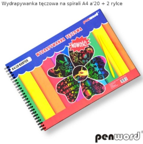 Wydrapywanka PENWORD tęczowa na spirali A4 20ark. Wydrapywanka PENWORD tęczowa na spirali A4 20ark.