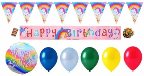 Zestaw dekoracji urodzinowych ZF-027, Happy Birthday Jednorożec, 10 elementów Zestaw dekoracji urodzinowych ZF-027, Happy Birthday Jednorożec, 10 elementów