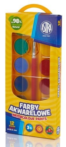 Farby akwarelowe ASTRA 12 kolorów - fi 23, 5 mm w pudełku