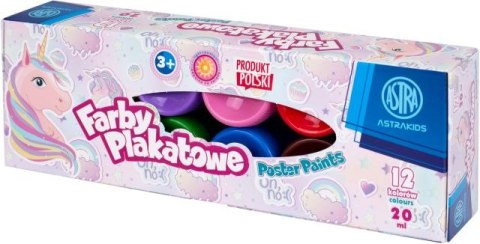 Farby plakatowe ASTRA Jednorożec 12 kolorów 20ml Farby plakatowe ASTRA Jednorożec 12 kolorów 20ml