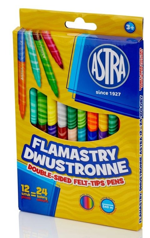 Flamastry dwustronne ASTRA 12 sztuk = 24 kolory Flamastry dwustronne ASTRA 12 sztuk = 24 kolory