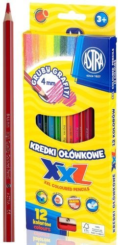 Kredki ołówkowe ASTRA XXL hexagonalne lid 4mm 12 kolorów