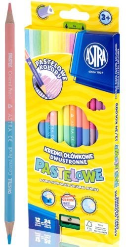 Kredki ołówkowe ASTRA trójkątne dwustronne Pastelowe 12=24
