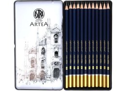 Ołówki grafitowe ASTRA Artea do szkicowania w metalowym pudełku 12szt.