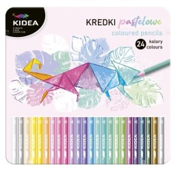 Kredki KIDEA pastelowe trójkątne w metalowym pudełku 24 kolory