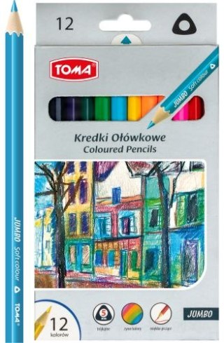 Kredki ołówkowe TOMA trójkątne JUMBO 12 kolorów