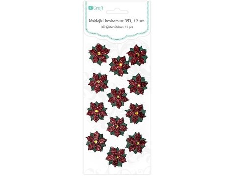 Naklejki brokatowe 3D DPCRAFT Poinsettia 18szt. Naklejki brokatowe 3D DPCRAFT Poinsettia 18szt.