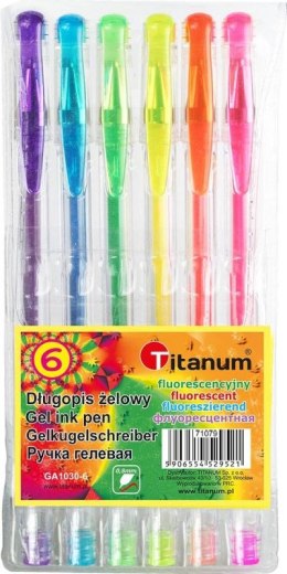 Długopisy żelowe fluo TITANUM 6 kolorów GA1030