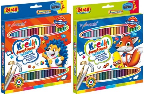 Kredki szkolne BAMBINO trójkątne dwustronne 24/48 kolorów + temperówka Kredki szkolne BAMBINO trójkątne dwustronne 24/48 kolorów + temperówka