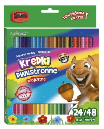 Kredki szkolne BAMBINO trójkątne dwustronne 24/48 kolorów + temperówka Kredki szkolne BAMBINO trójkątne dwustronne 24/48 kolorów + temperówka