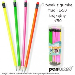 Ołówek z gumką PENWORD Fluo FL-50 trójkątny 50szt.