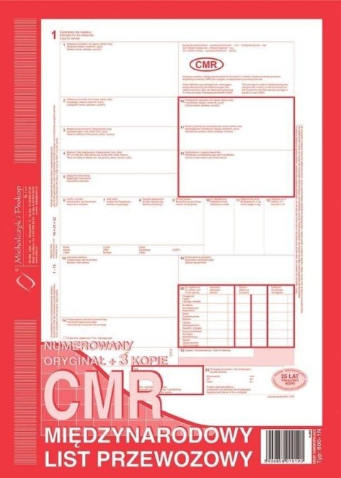 CMR Międzynarodowy list przewozowy 800-1N CMR Międzynarodowy list przewozowy 800-1N