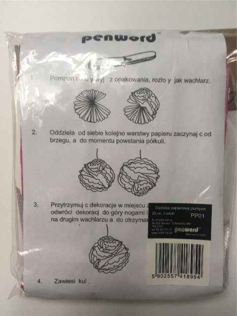 Ozdoba papierowa PENWORD Pompon PP02 25cm a3 Ozdoba papierowa PENWORD Pompon PP02 25cm a3