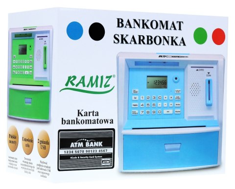 Bankomat z kartą Skarbonka dla dzieci 3+ niebieski Interaktywne funkcje + Tryb oszczędzania Bankomat z kartą Skarbonka dla dzieci 3+ niebieski Interaktywne funkcje + Tryb oszczędzania