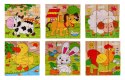 Drewniane klocki układanka dla dzieci 18m+ Puzzle ze zwierzątkami 6 obrazków
