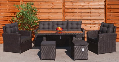 Meble Ogrodowe Rattan Wysoki Stół Pufy Brąz Meble Ogrodowe Rattan Wysoki Stół Pufy Brąz