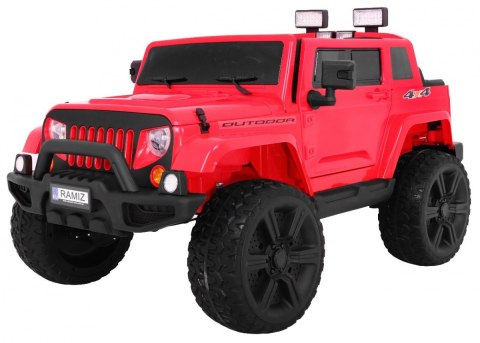 Auto na akumulator Mighty Jeep dla dzieci Czerwony + 2-osobowy + Napęd 4x4 + 2 bagażniki Auto na akumulator Mighty Jeep dla dzieci Czerwony + 2-osobowy + Napęd 4x4 + 2 bagażniki