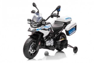 Motor Policyjny BMW F850 GS na akumulator dla dzieci + Kółka pomocnicze + Syrena + Światła + 2 Kufry + Wolny Start