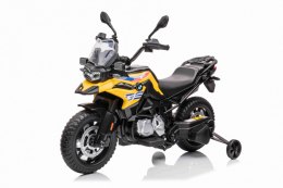 Motor BMW F850 GS na akumulator dla dzieci Żółty + Kółka pomocnicze + Audio LED + Wolny Start + EVA